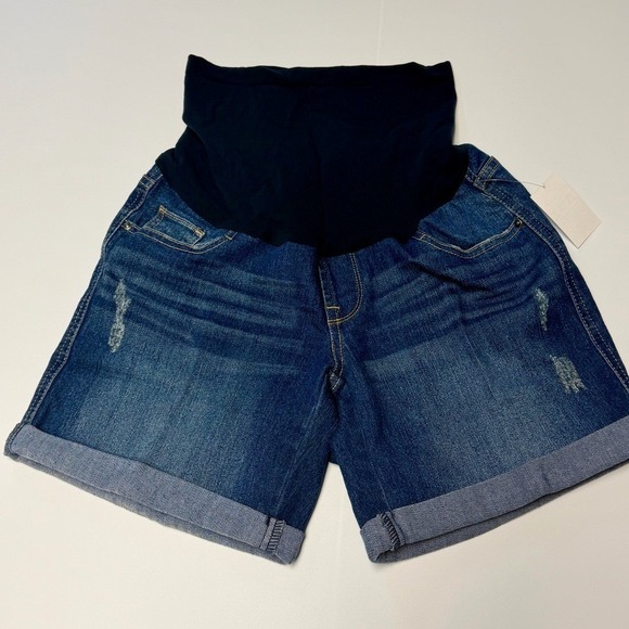 Oh Baby by Motherhood Maternity Denim Jean Shorts Distressed Secret Fit S NWT - Picture 4 of 13